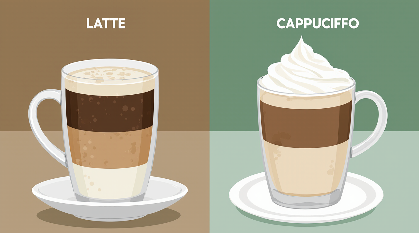 مقایسه تفاوت لایههای لاته و کاپوچینو شامل اسپرسو، شیر و فوم